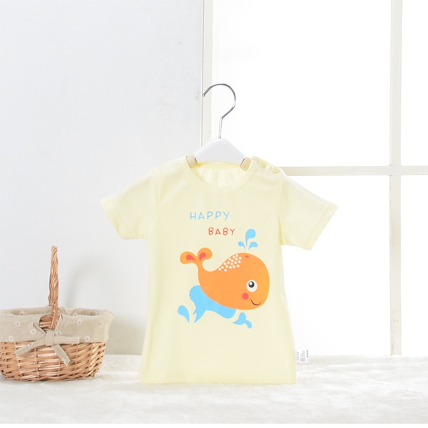 Παιδικό καλοκαιρινό κοντό μανίκι T-shirt με κινούμενα σχέδια - δεινόσαυρος, καρπούζι, ελικόπτερο, λευκό, μωβ, πορτοκαλί χρώμα