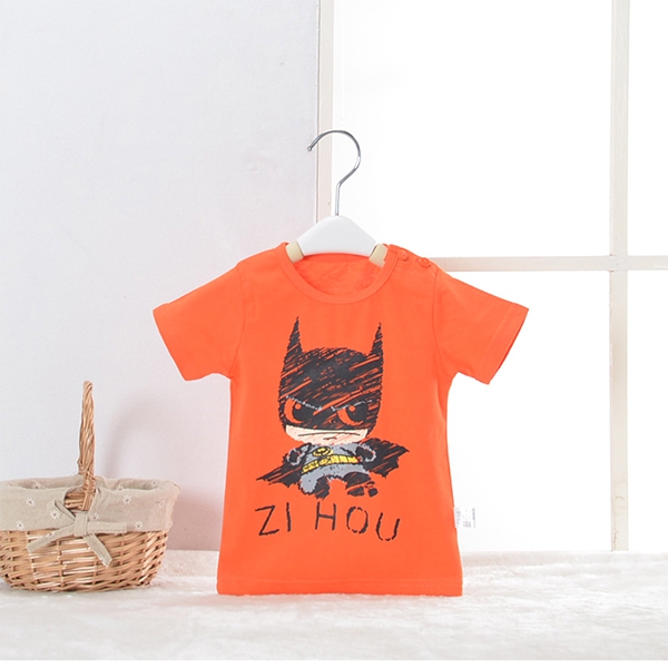 Παιδικό καλοκαιρινό κοντό μανίκι T-shirt με κινούμενα σχέδια - δεινόσαυρος, καρπούζι, ελικόπτερο, λευκό, μωβ, πορτοκαλί χρώμα