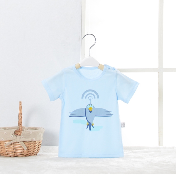 Παιδικό καλοκαιρινό κοντό μανίκι T-shirt με κινούμενα σχέδια - δεινόσαυρος, καρπούζι, ελικόπτερο, λευκό, μωβ, πορτοκαλί χρώμα