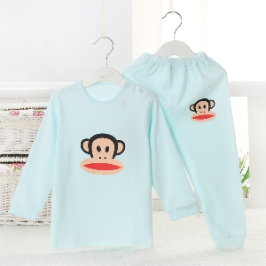 Комплект от панталон и блуза за деца - момчета и момичета - розов, жълт, син, сив - със звездичка или маймунка