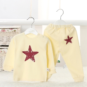 Комплект от панталон и блуза за деца - момчета и момичета - розов, жълт, син, сив - със звездичка или маймунка