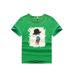 Детски тениски с къс ръкав и анимации за момчета и момичета - червена, синя, зелена, черна и бяла