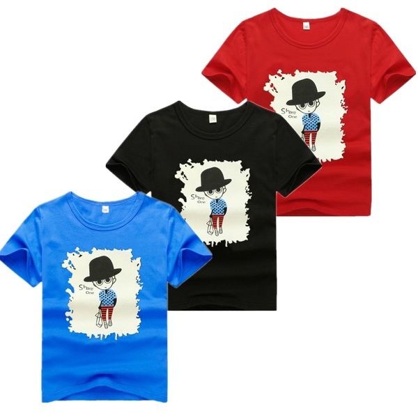 Детски тениски с къс ръкав и анимации за момчета и момичета - червена, синя, зелена, черна и бяла