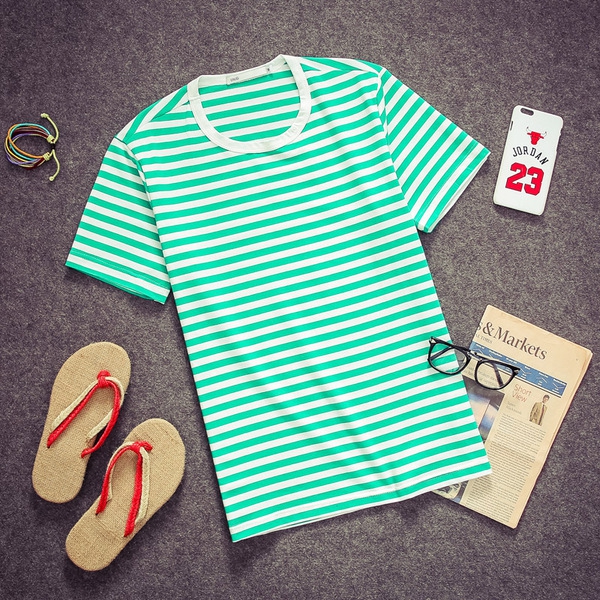 ανδρικά πουκάμισα ριγέ με O-σχήμα γιακά - μαύρο, κίτρινο, κόκκινο, πορτοκαλί, μπλε και πράσινο