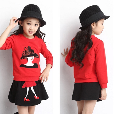 Παιδικό σετ φούστας και μπλούζα σε κόκκινο και μαύρο χρώμα