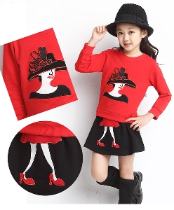 Детски пролетен комплект от пола и блуза - в червено и черно