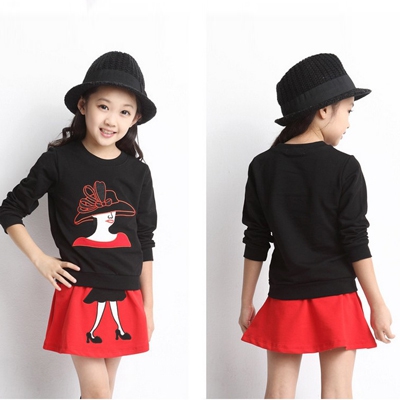 Детски пролетен комплект от пола и блуза - в червено и черно