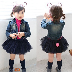 Детски комплект от 2 части за момичета - пола и дънково яке