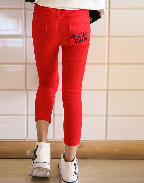 Детски пролетни панталони за момичета - червени, черни, бели тесни клинове 