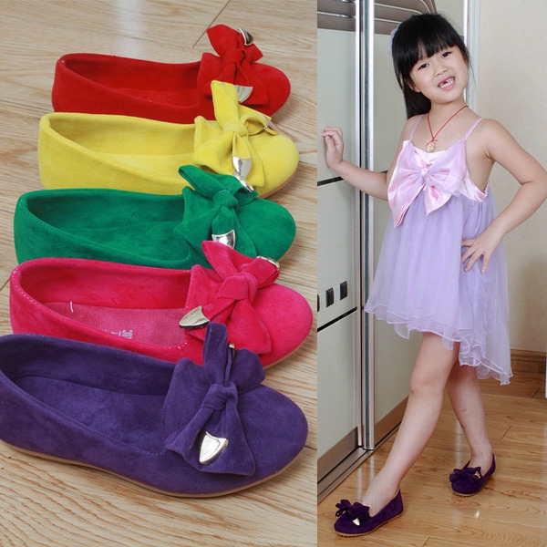 Нови детски ежедневни обувки за момичета с панделка - червени, лилави и жълти - топ модел на добра цена
