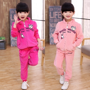 Детски пролетен комплект за момичета - два различни модела анцузи - панталон и якенце