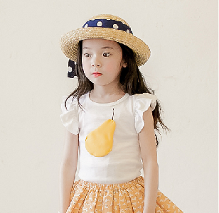 Детска лятна тениска с къс ръкав за момичета - с изобразена круша в няколко цвята