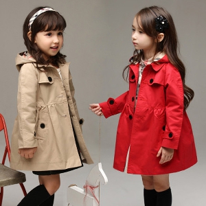 Детски памучни якета за момичета със сваляща се качулка - черено и светлокафяво 