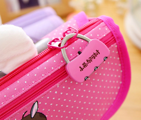 Детски несесер с анимационни ушички за училище - син, розов и лилав