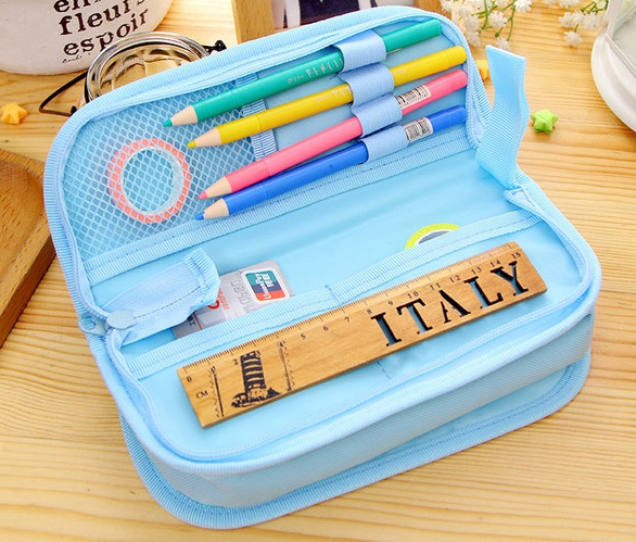 Детски несесер с анимационни ушички за училище - син, розов и лилав