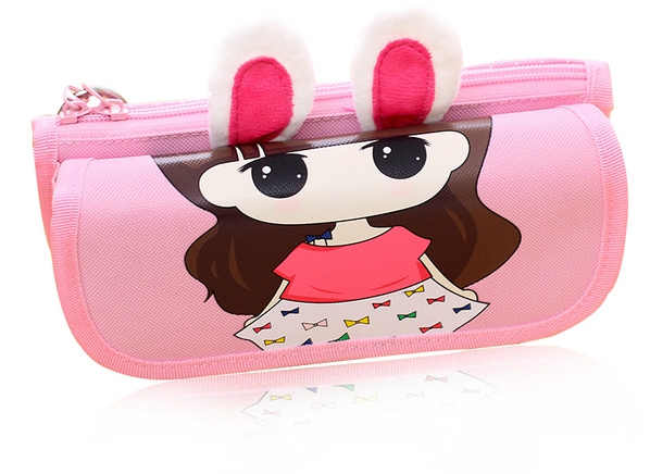Детски несесер с анимационни ушички за училище - син, розов и лилав