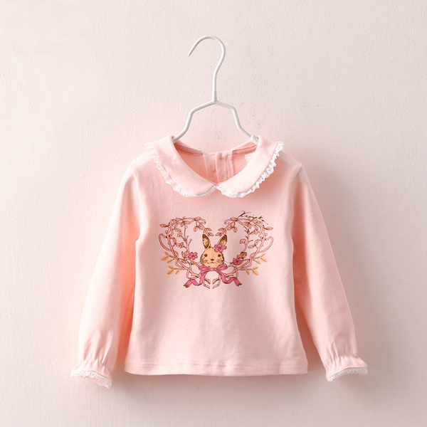 Детски блузки за момичета с зайче - 2 модела в розов и бял цвят