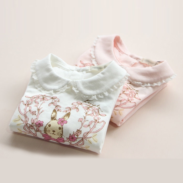 Детски блузки за момичета с зайче - 2 модела в розов и бял цвят