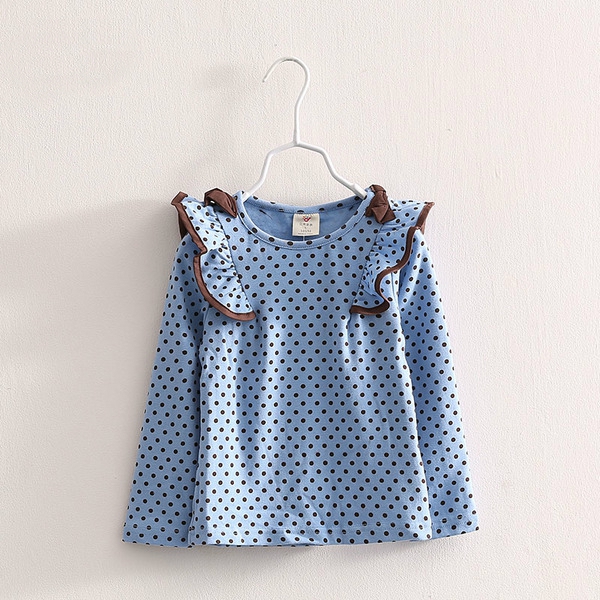 Модерна детска блуза на точки за момичета - в розов,син и бял цвят