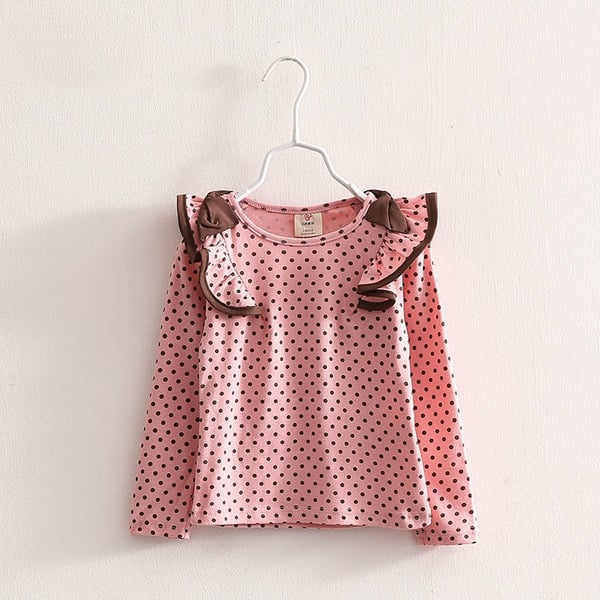 Модерна детска блуза на точки за момичета - в розов,син и бял цвят