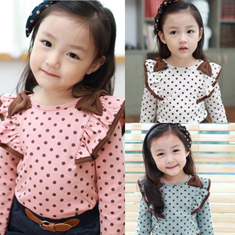 Модерна детска блуза на точки за момичета - в розов,син и бял цвят