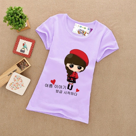 Детски цветни памучни тениски за момичета - зелени, жълти, розови - топ модели