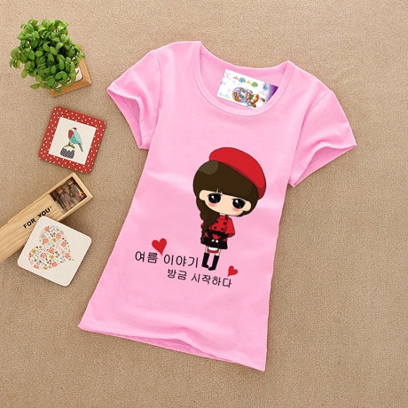 Детски цветни памучни тениски за момичета - зелени, жълти, розови - топ модели