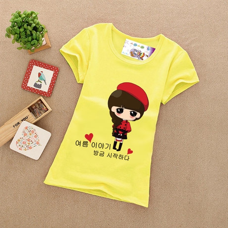 Детски цветни памучни тениски за момичета - зелени, жълти, розови - топ модели