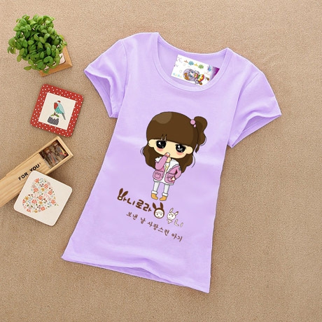 Детски цветни памучни тениски за момичета - зелени, жълти, розови - топ модели