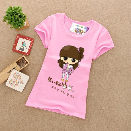 Детски цветни памучни тениски за момичета - зелени, жълти, розови - топ модели