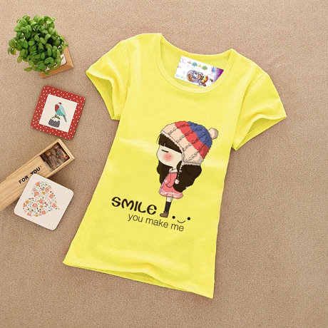 Детски цветни памучни тениски за момичета - зелени, жълти, розови - топ модели