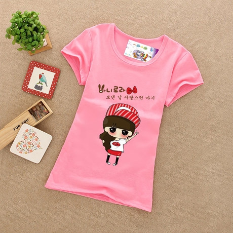 Детски цветни памучни тениски за момичета - зелени, жълти, розови - топ модели