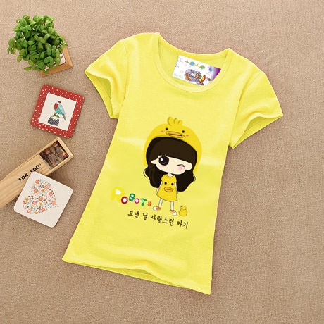 Детски цветни памучни тениски за момичета - зелени, жълти, розови - топ модели