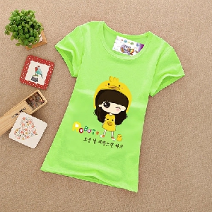 Детски цветни памучни тениски за момичета - зелени, жълти, розови - топ модели