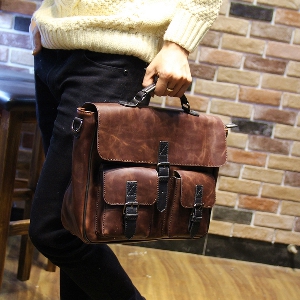 Модерна ежедневна мъжка чанта от изкуствена кожа в кафяв цвят