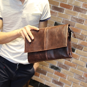 Мъжка ежедневна чанта тип клъч от изкуствена кожа - сив и кафяв цвят