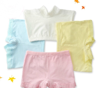 Детско памучно бельо за момичета - комплект четири броя - розов, жълт, бял и син