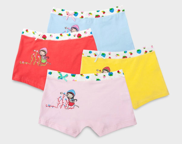 Детско бельо за момичета в розов,син,червен и жълт цвят-комплект от 4 броя
