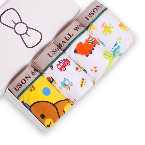 Комплект детско памучно бельо за момчета в 4 бройки и разнообразни анимационни модели - жираф, мече и други