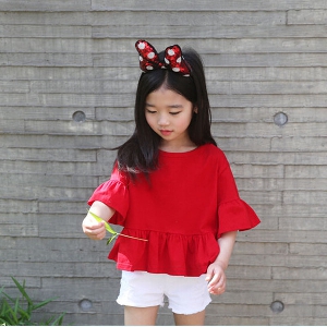 Нова детска пролетна тениска за момичета в червен цвят