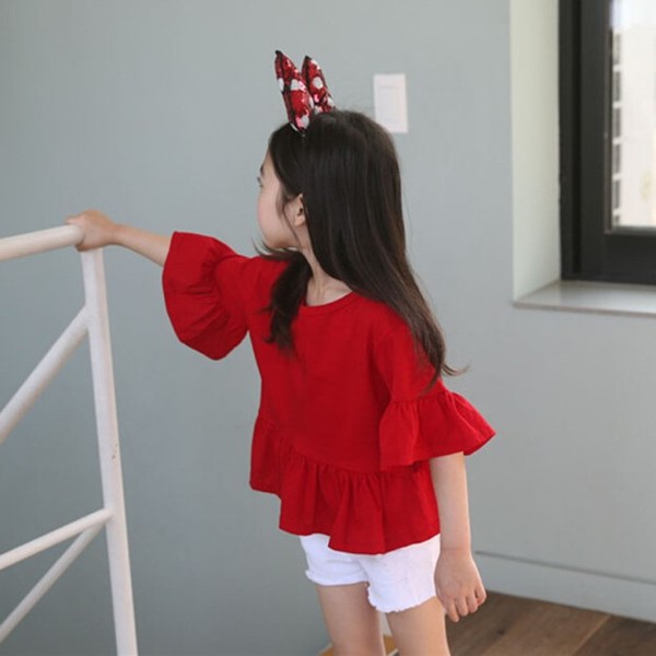 Нова детска пролетна тениска за момичета в червен цвят