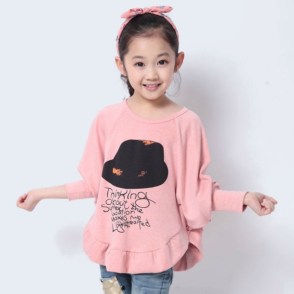 Ежедневна детска тениска с дълъг ръкав за момичета в розов цвят