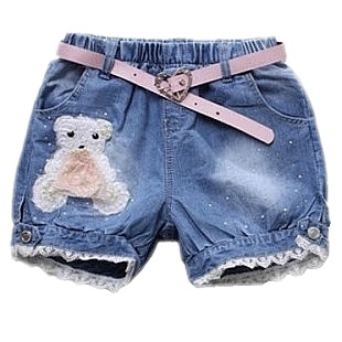 Детски къси дънкови панталони с дантела за момичета