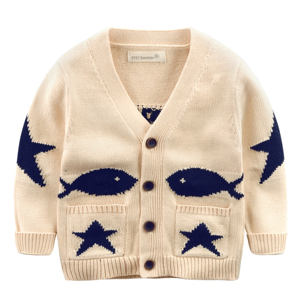 Παιδική ζακέτα με ψάρια σε κρέμα και σκούρο μπλε χρώμα