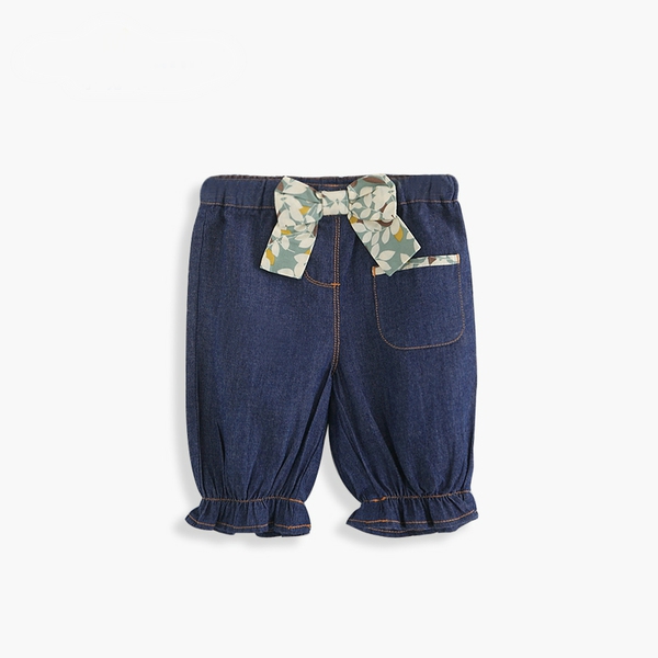 Детски дънкови къси панталони с панделка за момичета 