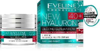 Днeвен и нощен стягащ крем-филър 40 + Eveline SPF8 New Hyaluron, 50 мл 