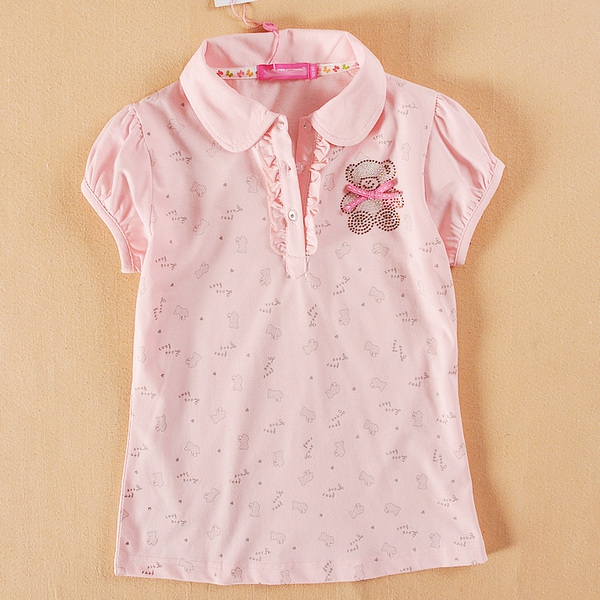 Детски модерна лятна тениска за момиченца - топ модели - жълт, розов, лилав, бял - с точки