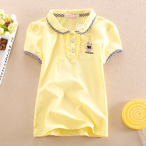 Детски модерна лятна тениска за момиченца - топ модели - жълт, розов, лилав, бял - с точки