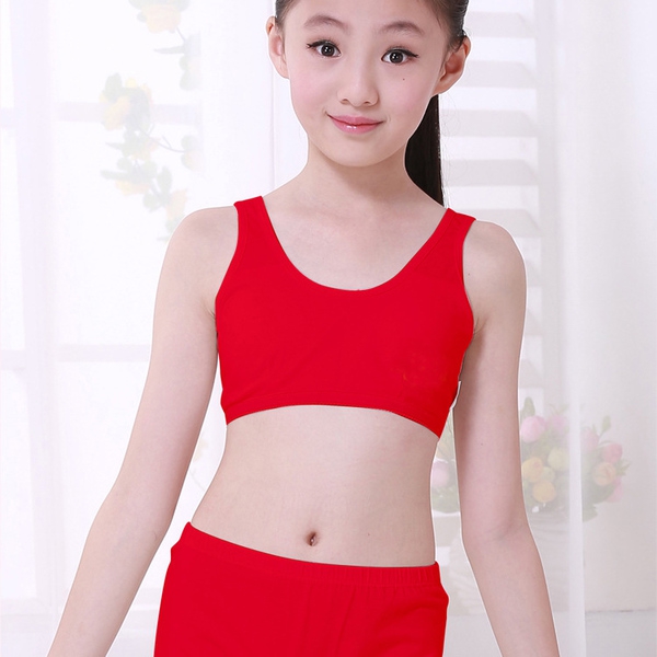 Детско памучно бюстие - различни модели и цветове за момичета - червено, бяло, жълто, синьо с емблема
