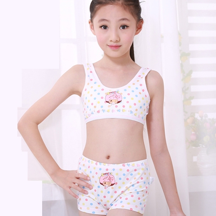 Детско памучно бюстие - различни модели и цветове за момичета - червено, бяло, жълто, синьо с емблема